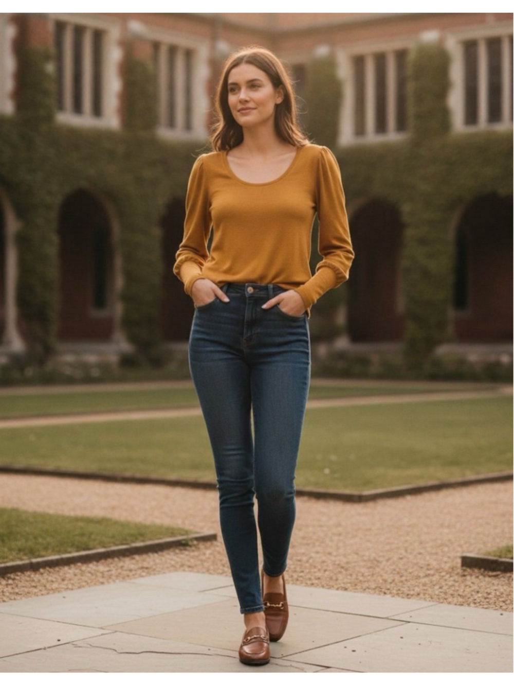 Madewell Puff-Sleeve Scoopneck Top in Mustard Yellow Prairie Preppy Coquette